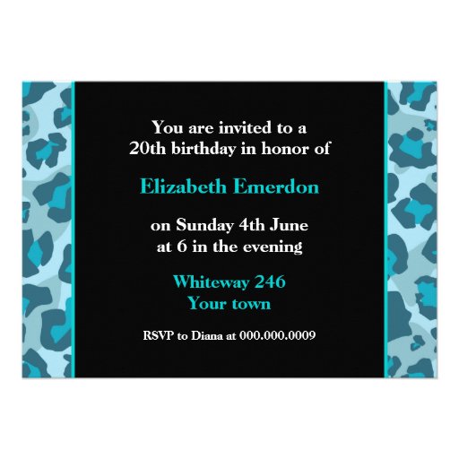 Turquoise blue leopard print 20th birthday photo personalized invite