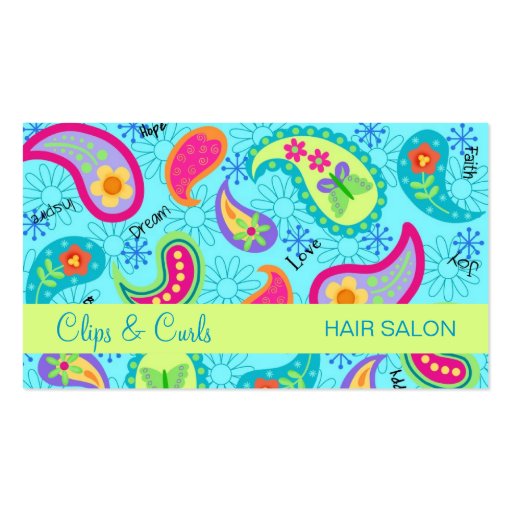 Turquoise Blue Lime Green Modern Paisley Pattern Business Card Templates (front side)