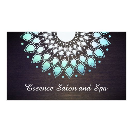 Turquoise Blue Lotus Flower on Wood Wellness Spa Business Card Template (front side)