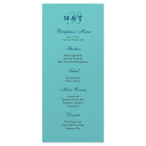 Turquoise Blue Monogram Reception Menu Custom Rack Card