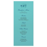 Turquoise Blue Monogram Reception Menu rack cards