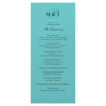Turquoise Blue Monogram Wedding Program Rack Card Design
