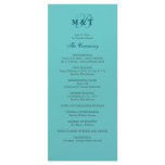 Turquoise Blue Monogram Wedding Program Rack Card Design