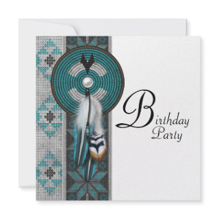 Turquoise Blue Native American Birthday Party Custom Announcements