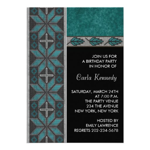 Turquoise Blue Native American Birthday Party Invites