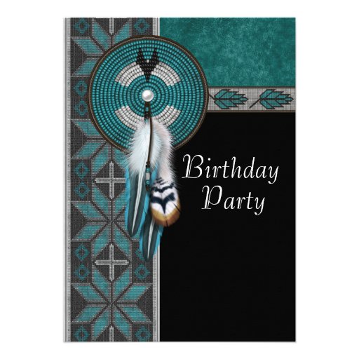 Turquoise Blue Native American Birthday Party Invites