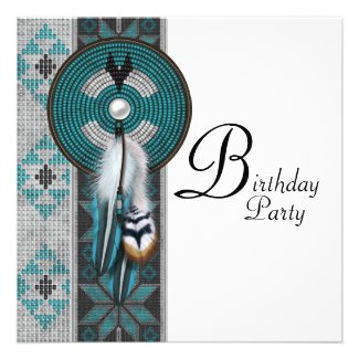 Turquoise Blue Native American Birthday Party Custom Announcements