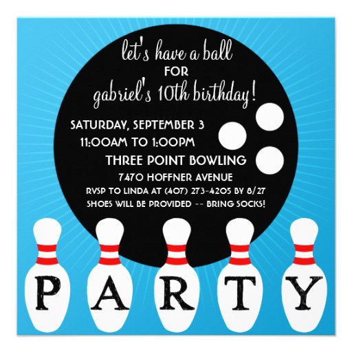 Turquoise Blue Pin Party Bowling Birthday Party Personalized Announcement