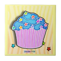 Turquoise Blue & Pink Pop Art Cupcake Tile