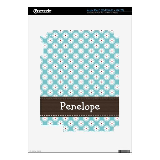 Turquoise Blue Red Daisy iPad 3 Skin