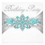 Turquoise Blue Silver Birthday Party Invitations