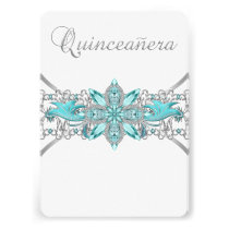 Turquoise Blue Silver Quinceanera Invitations