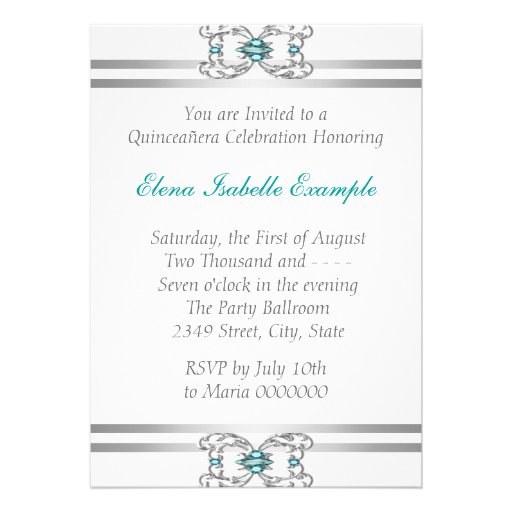 Turquoise Blue Silver Quinceanera Invitations