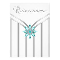 Turquoise Blue Silver Quinceanera Invitations