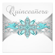Turquoise Blue Silver Quinceanera Invitations