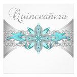 Turquoise Blue Silver Quinceanera Invitations