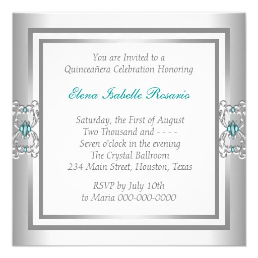 Turquoise Blue Silver Quinceanera Invitations
