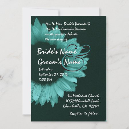 Turquoise Blue Sunflower Wedding invitation