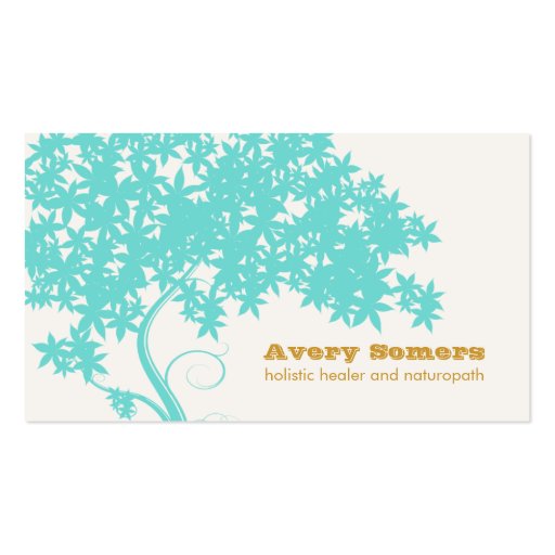 Turquoise Blue Tree Holistic Healer Naturopath Business Card Template (front side)