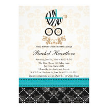 Turquoise Blue Zebra Print Carriage Baby Shower invitations