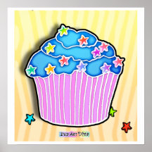 Turquoise Blueberry Frosted Pink CUPCAKE POSTER