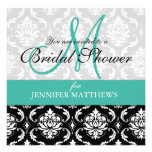 Turquoise Bridal Shower Invitation Damask Monogram