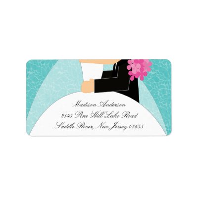 Turquoise Bride & Groom Return Address Label