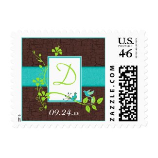 Turquoise Brown Green Monogram Wedding Postage stamp