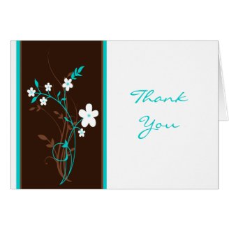 Turquoise, Brown, White Floral Thank You Card