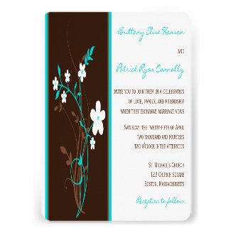 Turquoise, Brown, White Floral Wedding Invitation