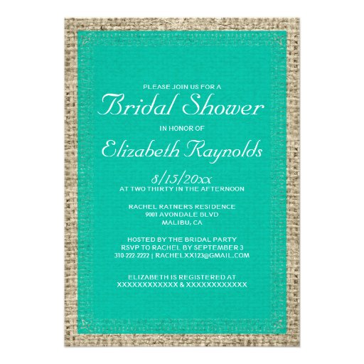Turquoise Burlap Bridal Shower Invitations