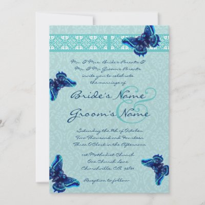 Turquoise Butterflies Damask