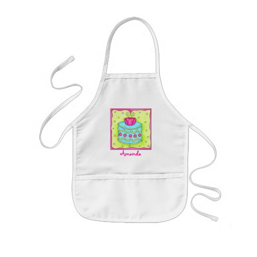 Turquoise Cake with Pink Rose Kids Apron
