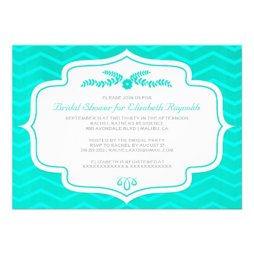 Turquoise Chevron Bridal Shower Invitations
