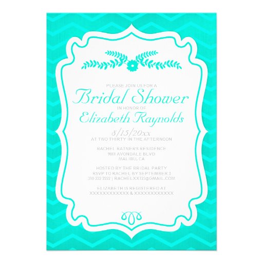 Turquoise Chevron Stripes Bridal Shower Invitation