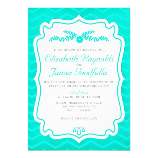 Turquoise Chevron Stripes Wedding Invitations
