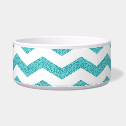 Turquoise chevron zig zag textured zigzag pattern dog bowl