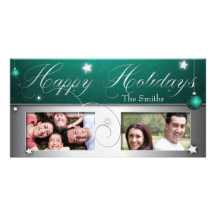 Turquoise Christmas Bulb Happy Holidays Photo Card