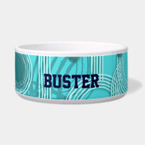 Turquoise circle and track custom name pet bowl pet bowls