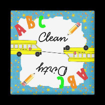 Turquoise Clean & Dirty School Bus Dishwasher magnets