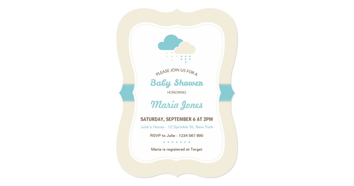 Turquoise Cloud Baby Shower Invitation Zazzle