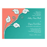 Turquoise, Coral, & White Wedding Invitation