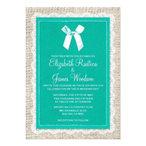 Turquoise Country Burlap Wedding Invitations