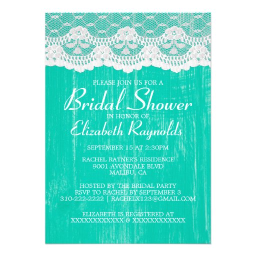 Turquoise Country Lace Bridal Shower Invitations