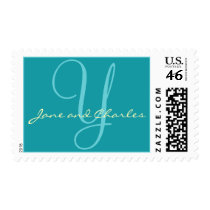 Turquoise & Cream Monogram Y • Bride & Groom Stamp by CSWedding Turquoise & Cream Monogram Y • Bride & Groom Stamp