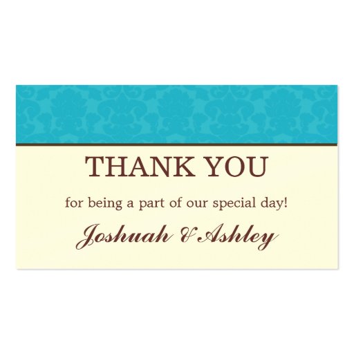 Turquoise & Cream Wedding Table Thank You Cards Business Cards (front side)