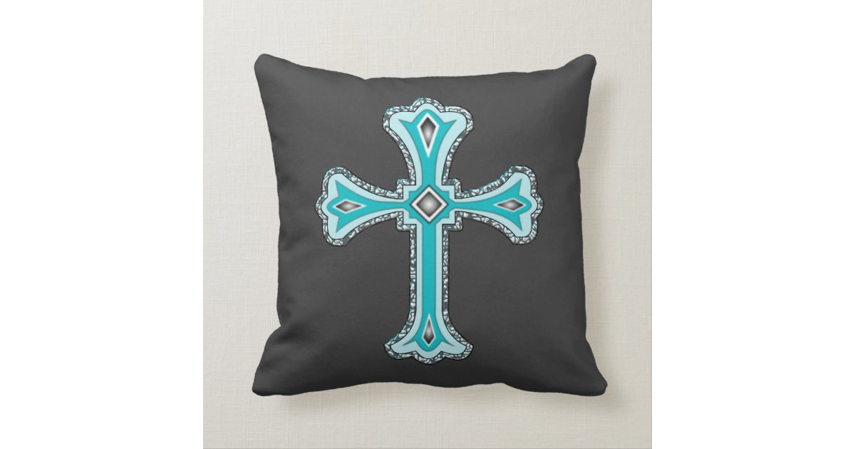 Turquoise Cross decorative throw pillow Zazzle