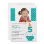 Turquoise Cupcake Photo 5th Birthday Invitation
