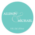 Turquoise custom ampersand wedding favor label sticker
