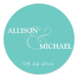 Turquoise custom ampersand wedding favor label round stickers